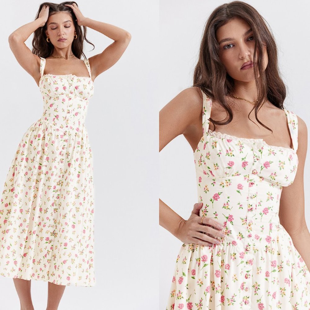 HOUSE OF CB 'Tatiana' Rose Print Midi Sundress NWOT - Picture 1 of 13